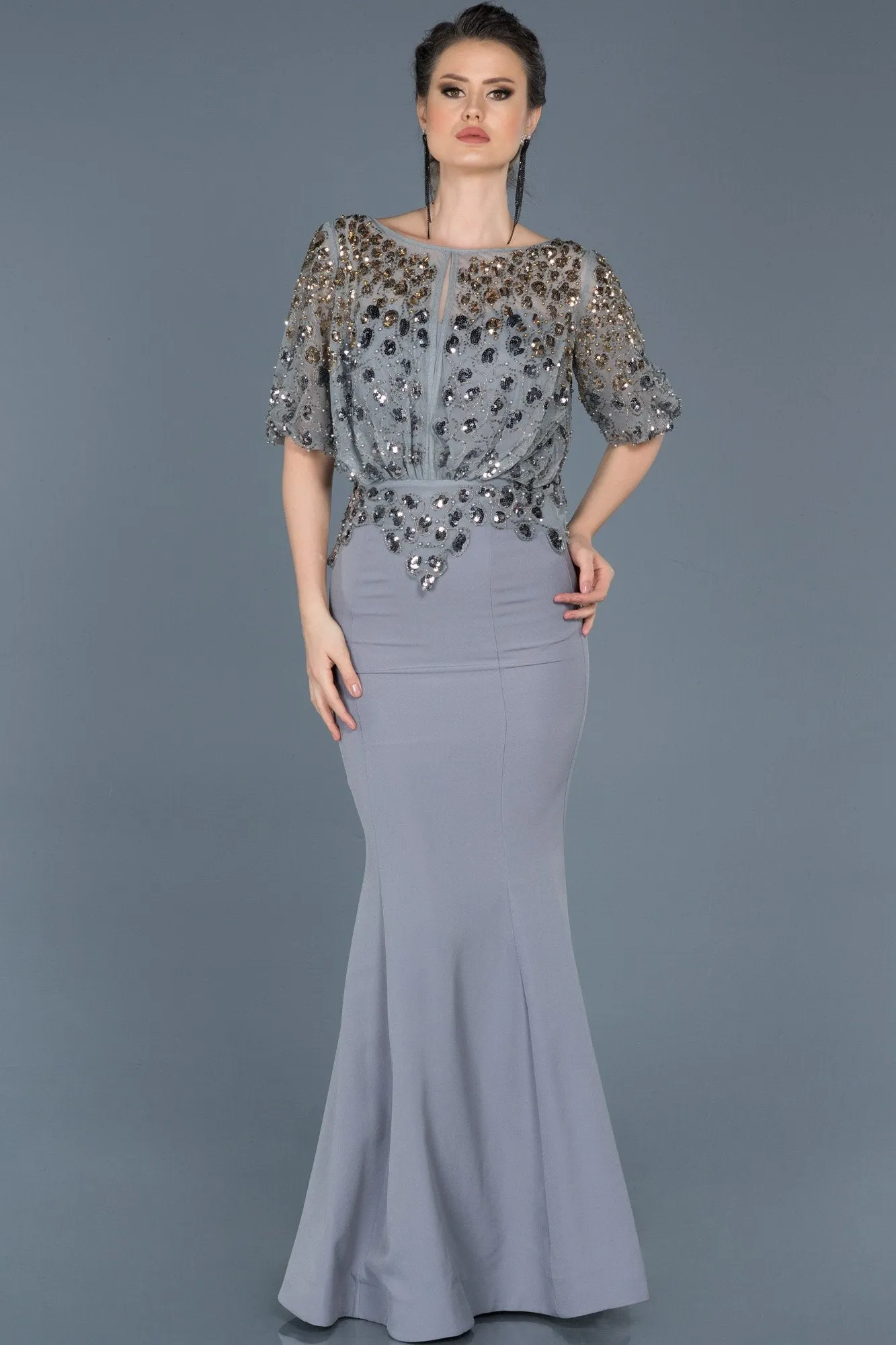 16949 Grey Sequined Sequined Mermaid Dress