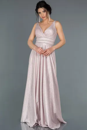 16989 Powder Pink Silvery Waist Detail Dress