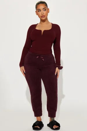 Always Cozy Sherpa PJ Joggers - Burgundy