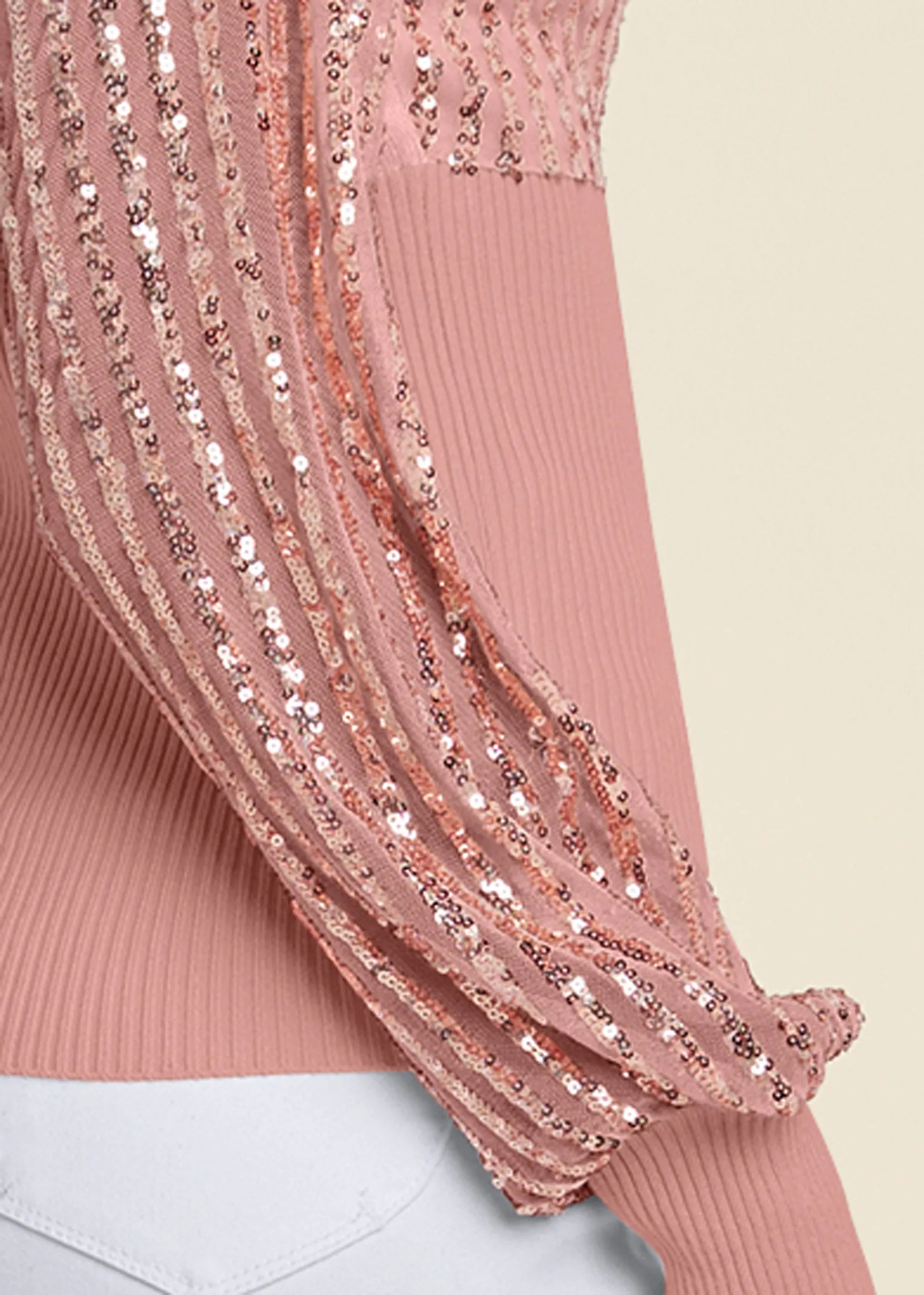 Banded Bottom Sequin Cardigan - Rose Gold