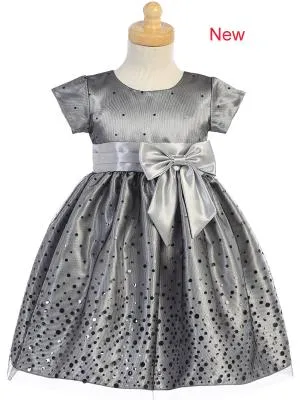 BIG GIRLS SILVER POLKA DOT TULLE SHINY SATIN BOW CHRISTMAS DRESS 2T -10