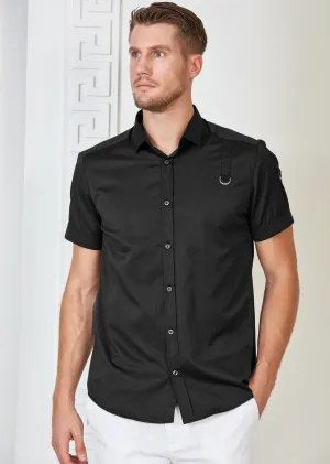 Black Buckle Detailed Short Sleeve Shirt