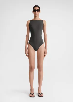 Boat-neck swimsuit anthracite