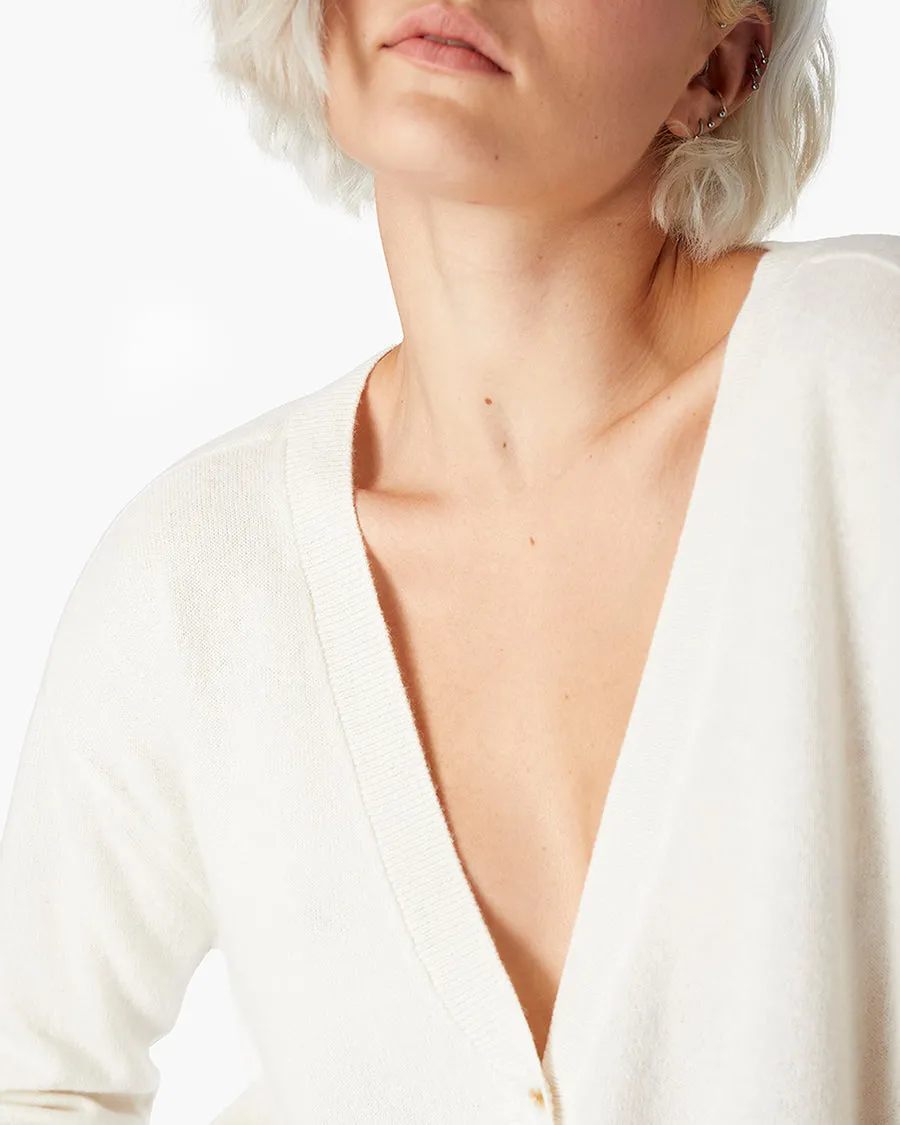 Cashmere V Neck Cardigan - Cream