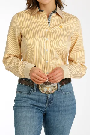 Cinch Women's TENCEL Gold/Cream Pinstripe Button-Down Blouse