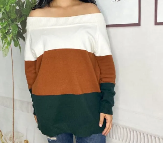 Color Block Off The Shoulder Sweater