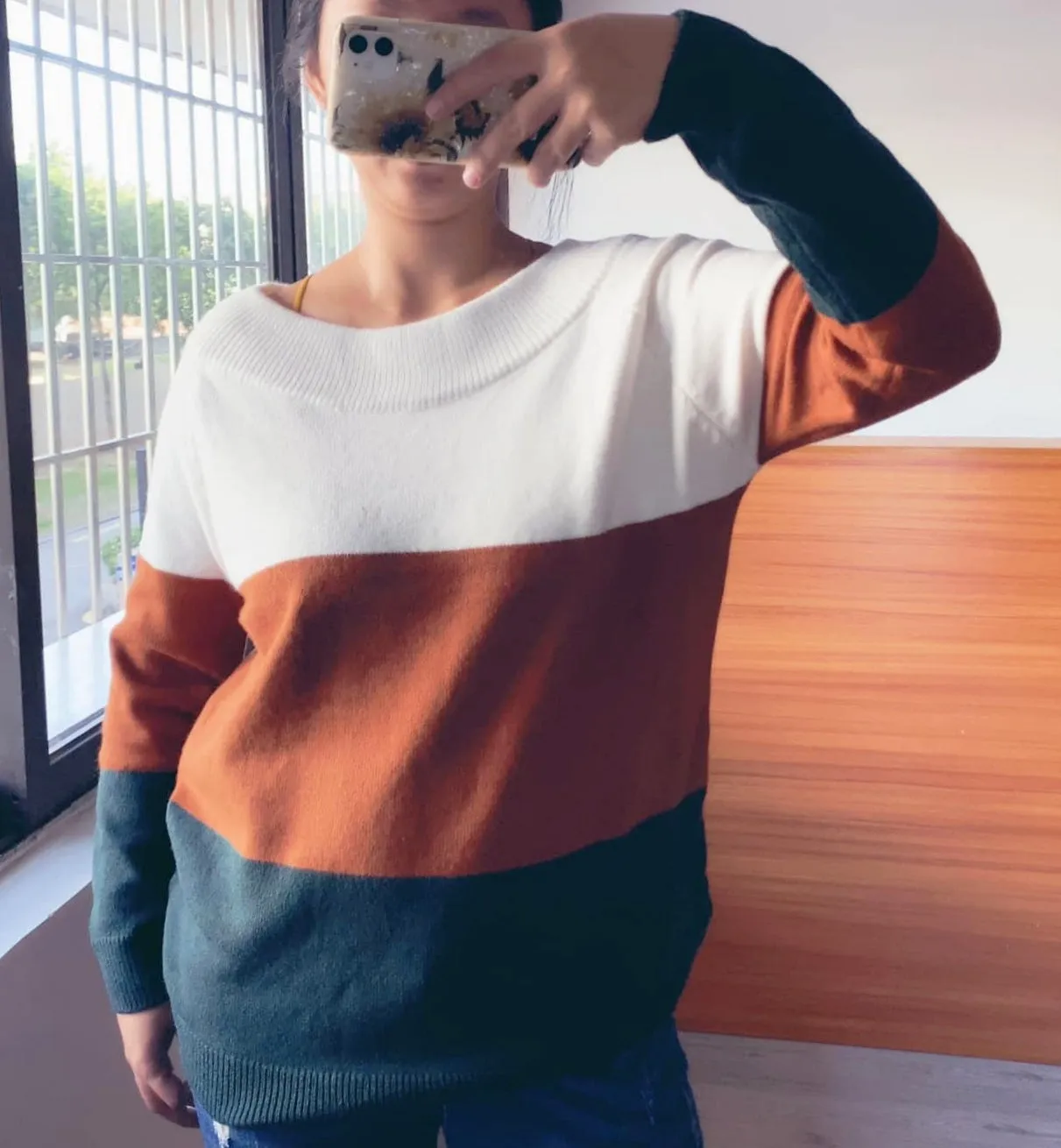 Color Block Off The Shoulder Sweater