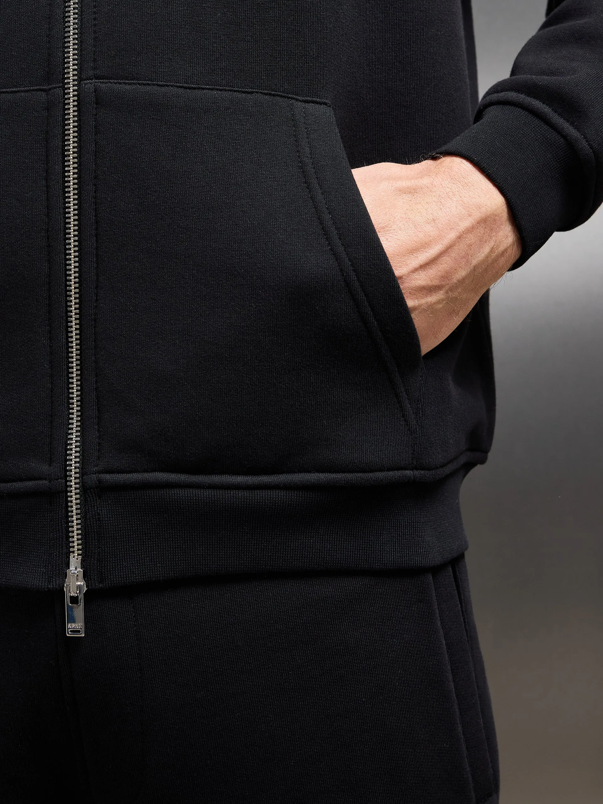 Essential Relaxed Fit Zip Through Hoodie in Black