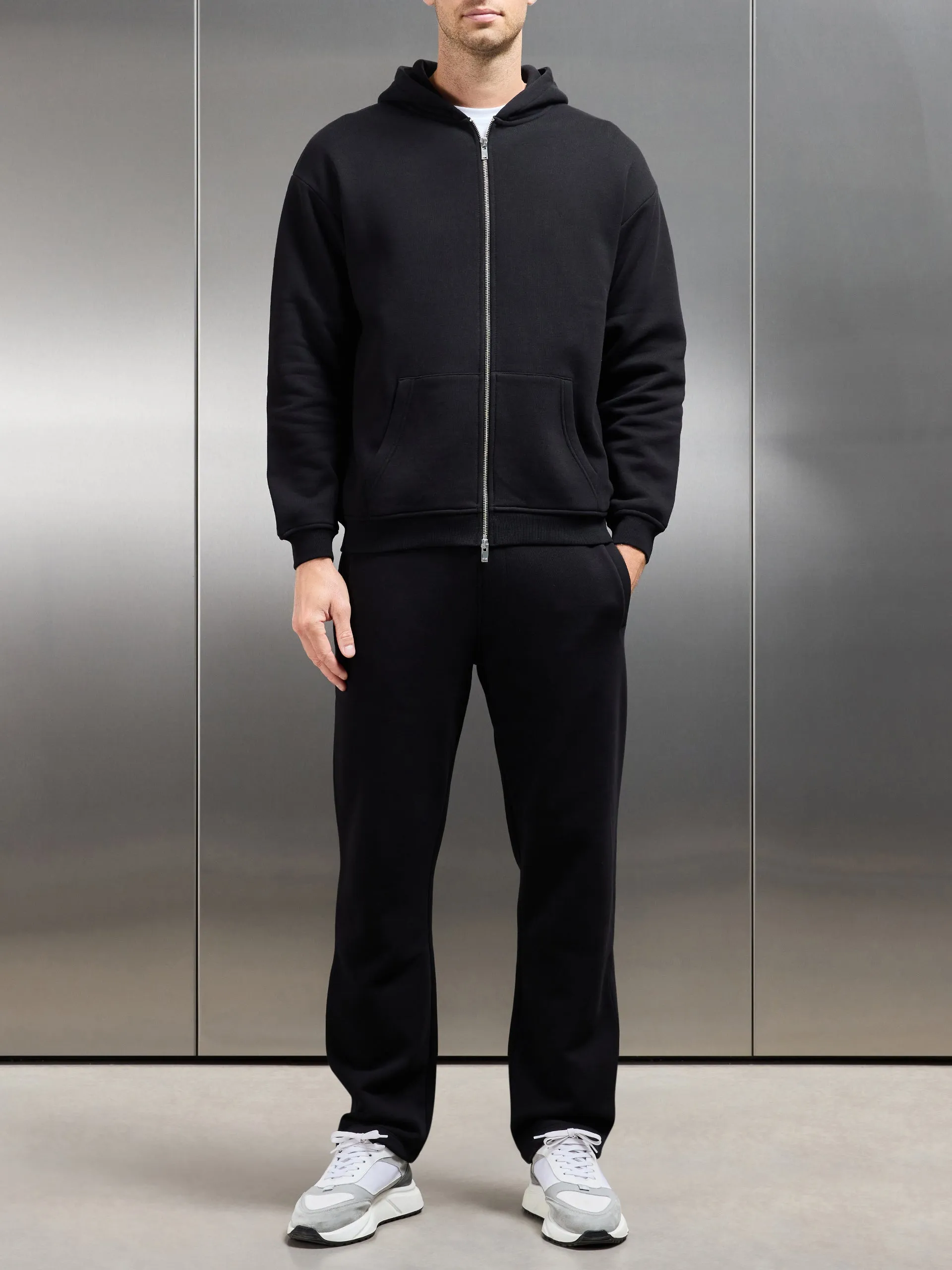 Essential Relaxed Fit Zip Through Hoodie in Black