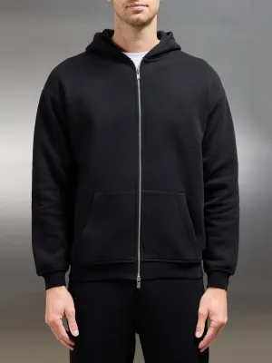 Essential Relaxed Fit Zip Through Hoodie in Black