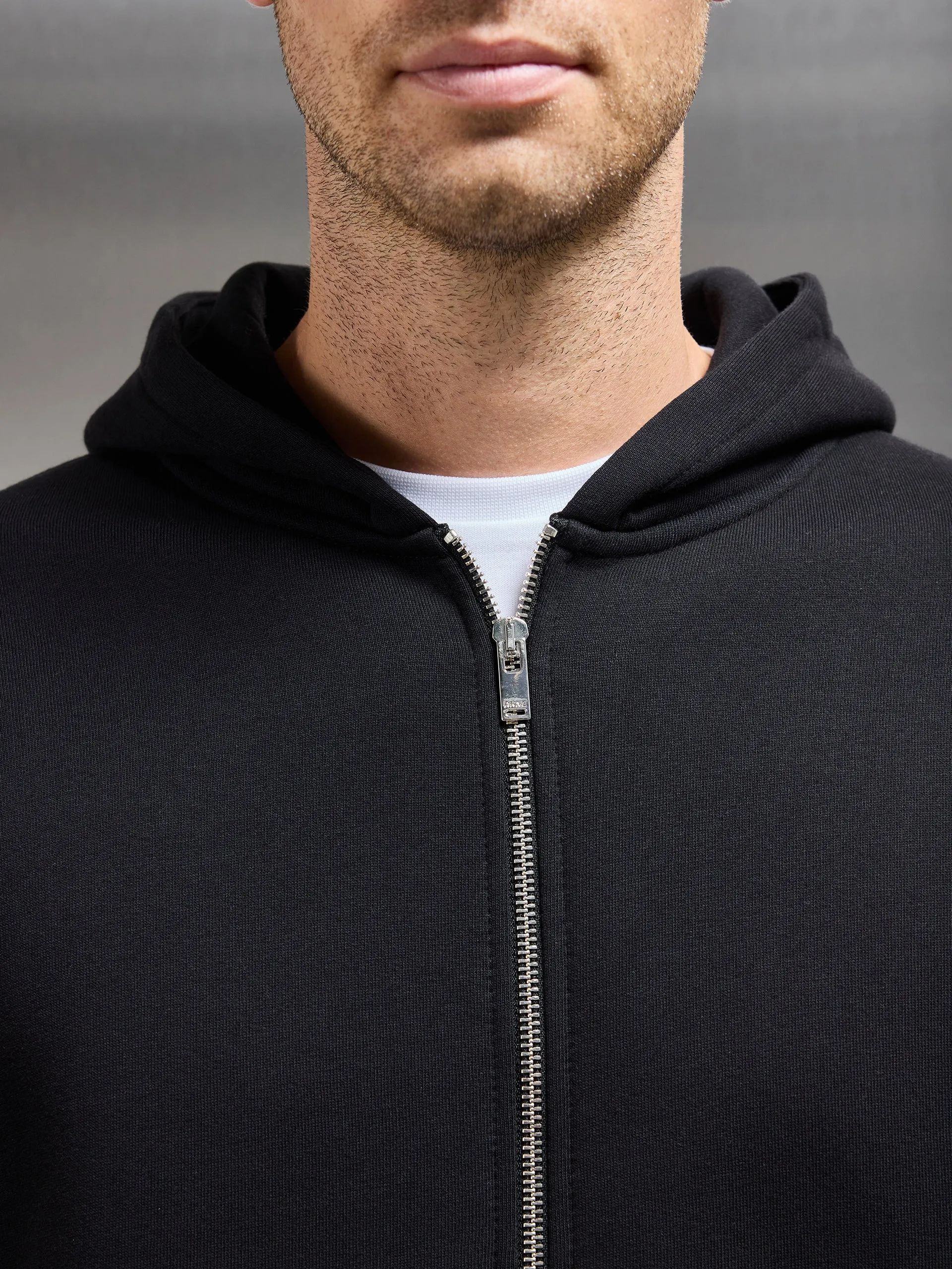 Essential Relaxed Fit Zip Through Hoodie in Black