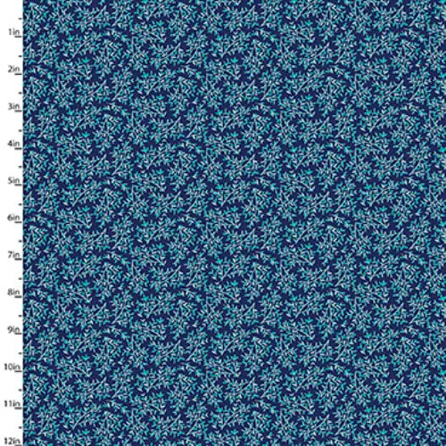 Fabric Editions Hello Spring Leaf Navy Cotton Prints