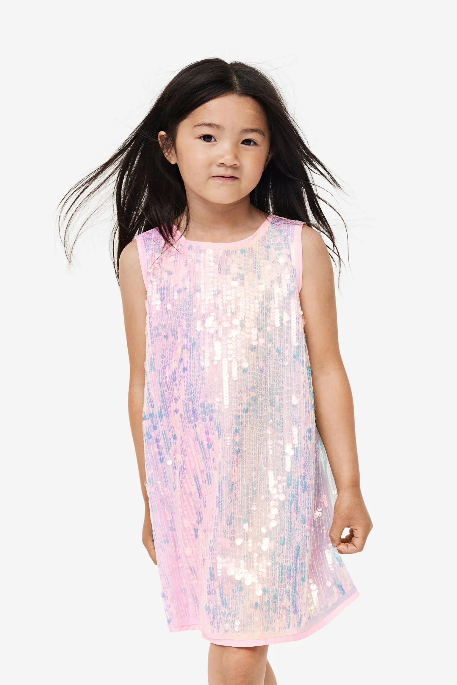 H&M Sequined A-line dress, light pink