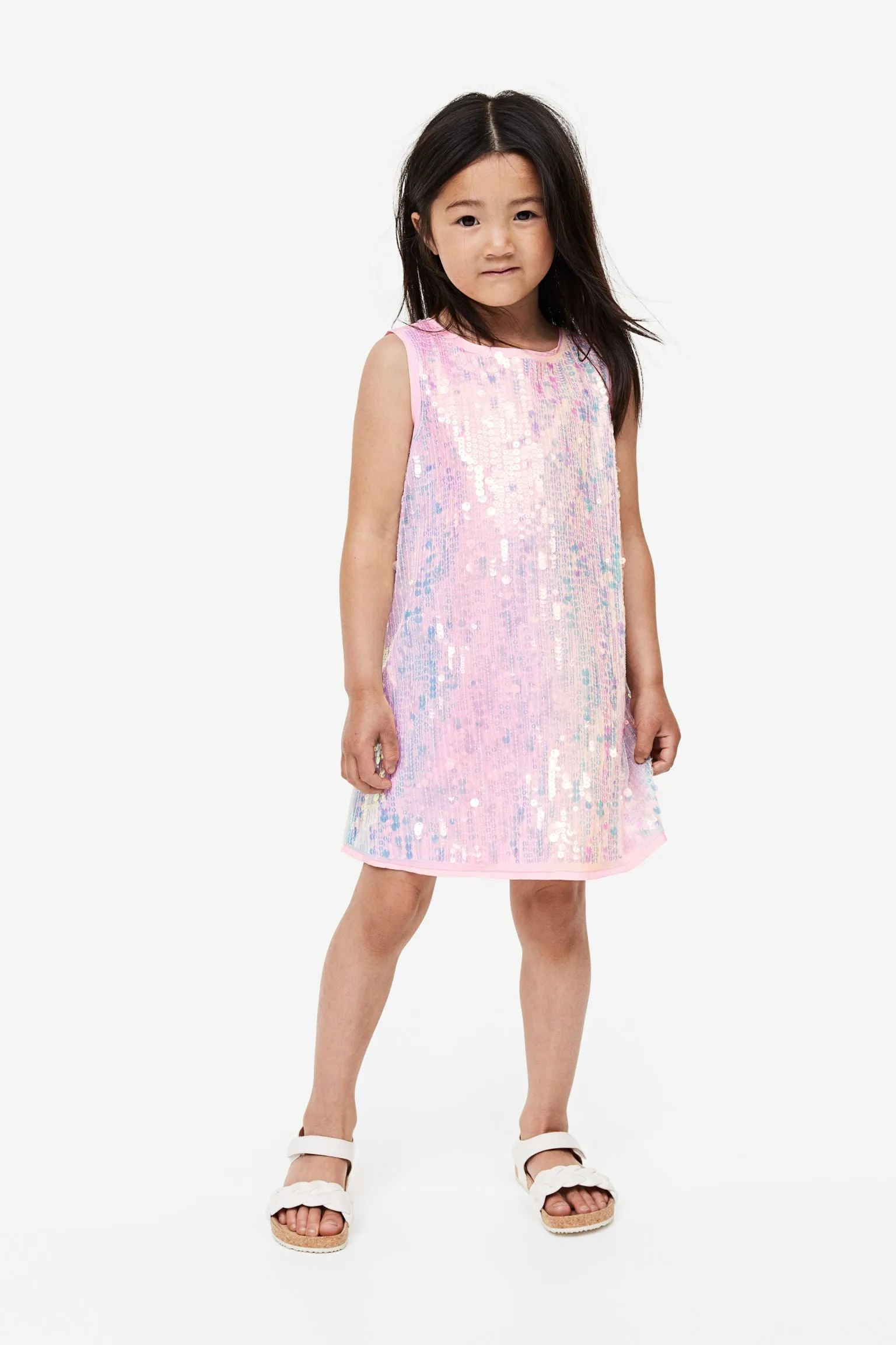 H&M Sequined A-line dress, light pink