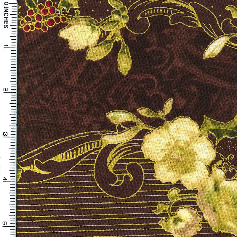 Hoffman California Fabrics Madeline Floral on Brown-2 Cotton Prints