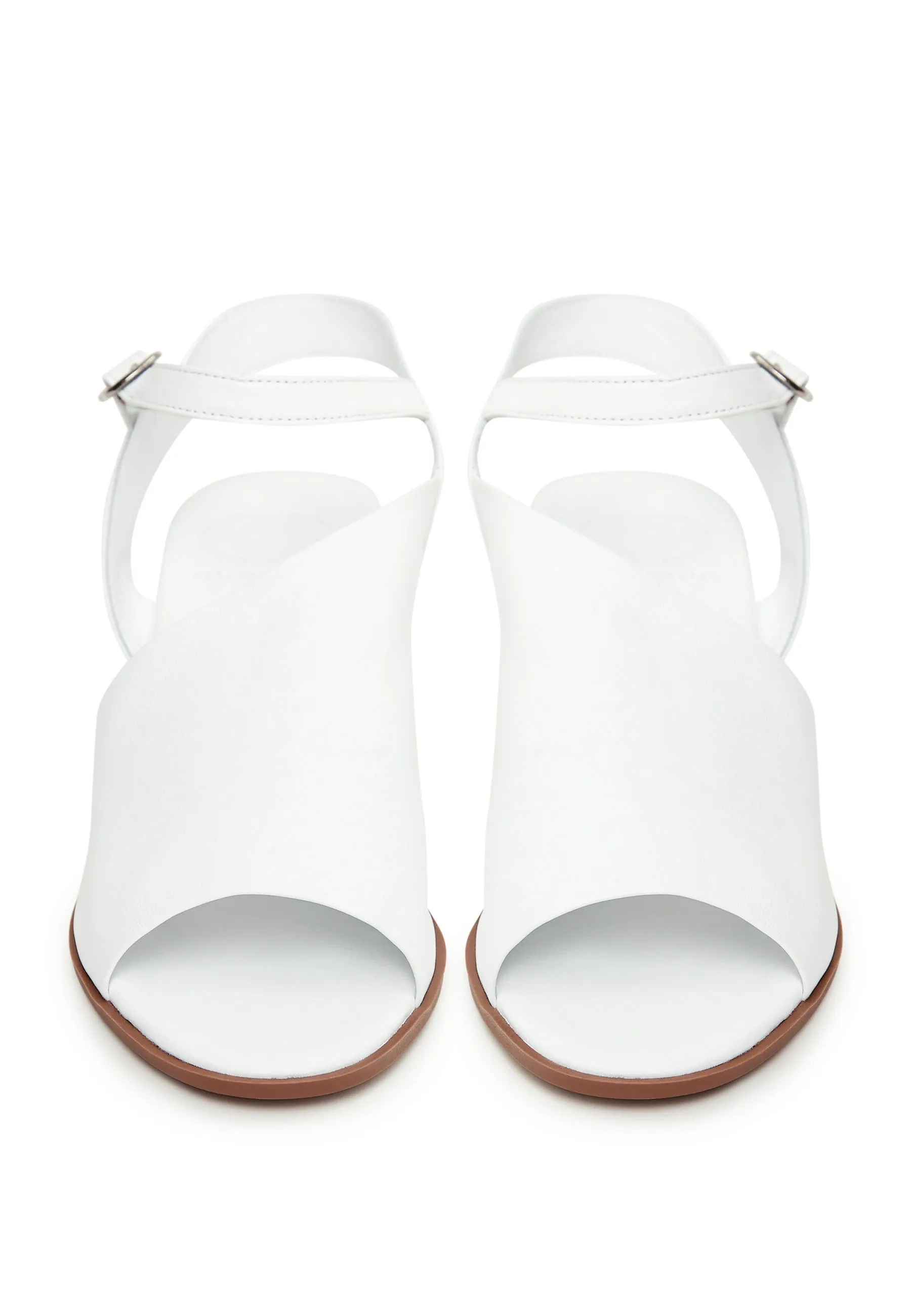 Leather Block Heeled Sandals - White