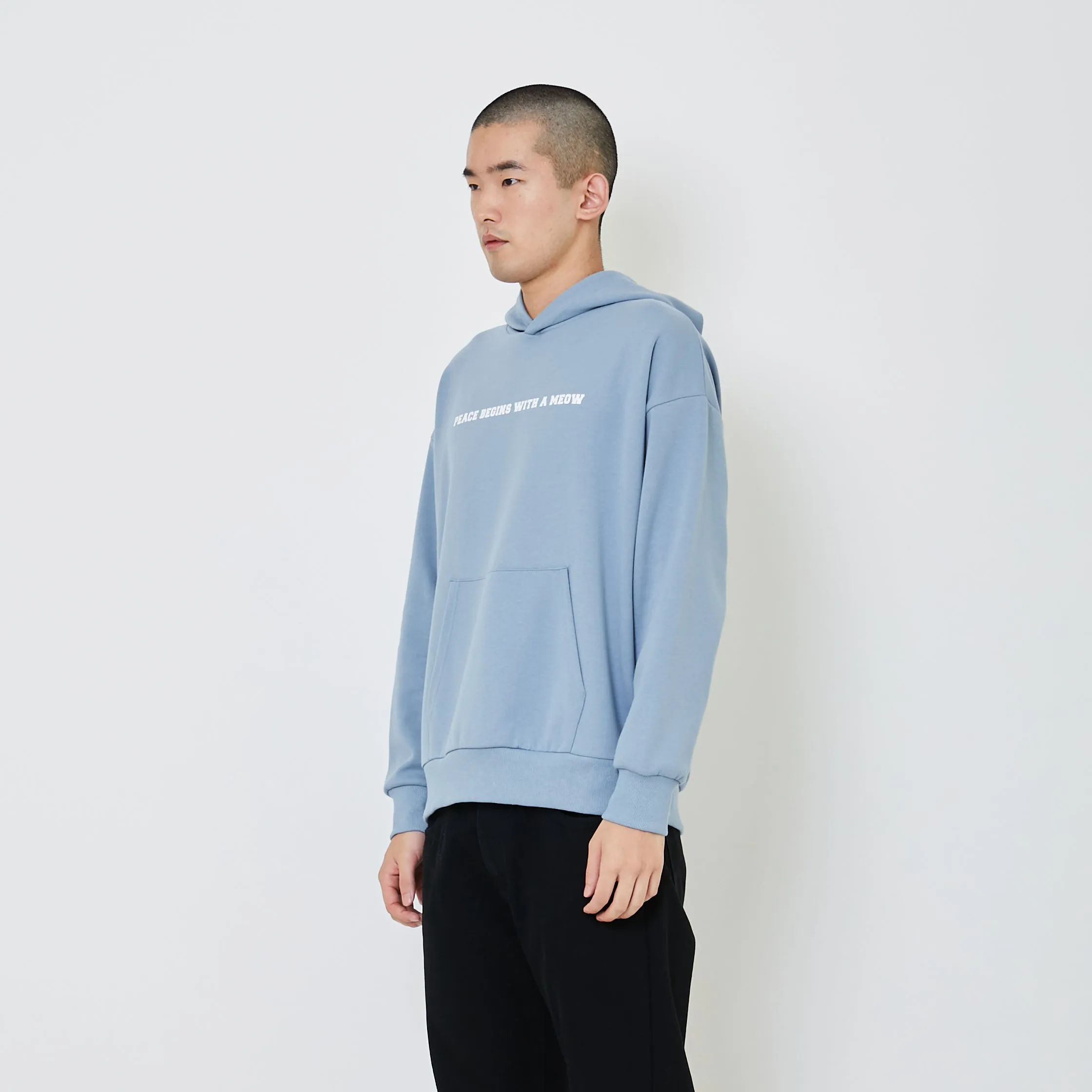 Men Printed Oversized Hoodie - Dusty Blue - SM2404077C