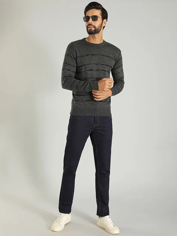 Men Striped Full Sleeve Crew Neck Sweater