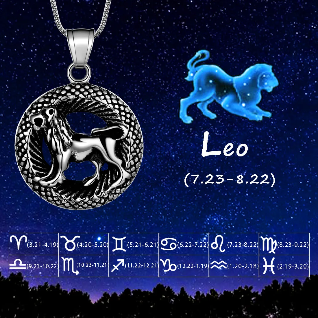 Men Zodiac Leo Necklace Pendant Star Sign Constellation Jewelry Women Boys Girls Birthday Gift