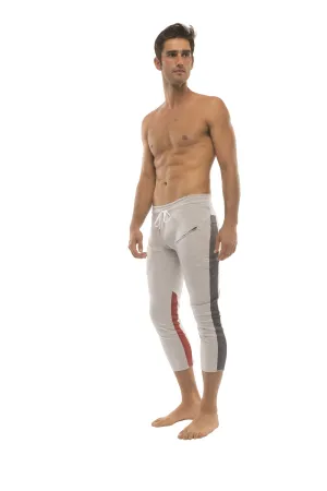 Mens 4/5 Zipper Pocket Capri Yoga Pants (GREY w/Charcoal & Red)