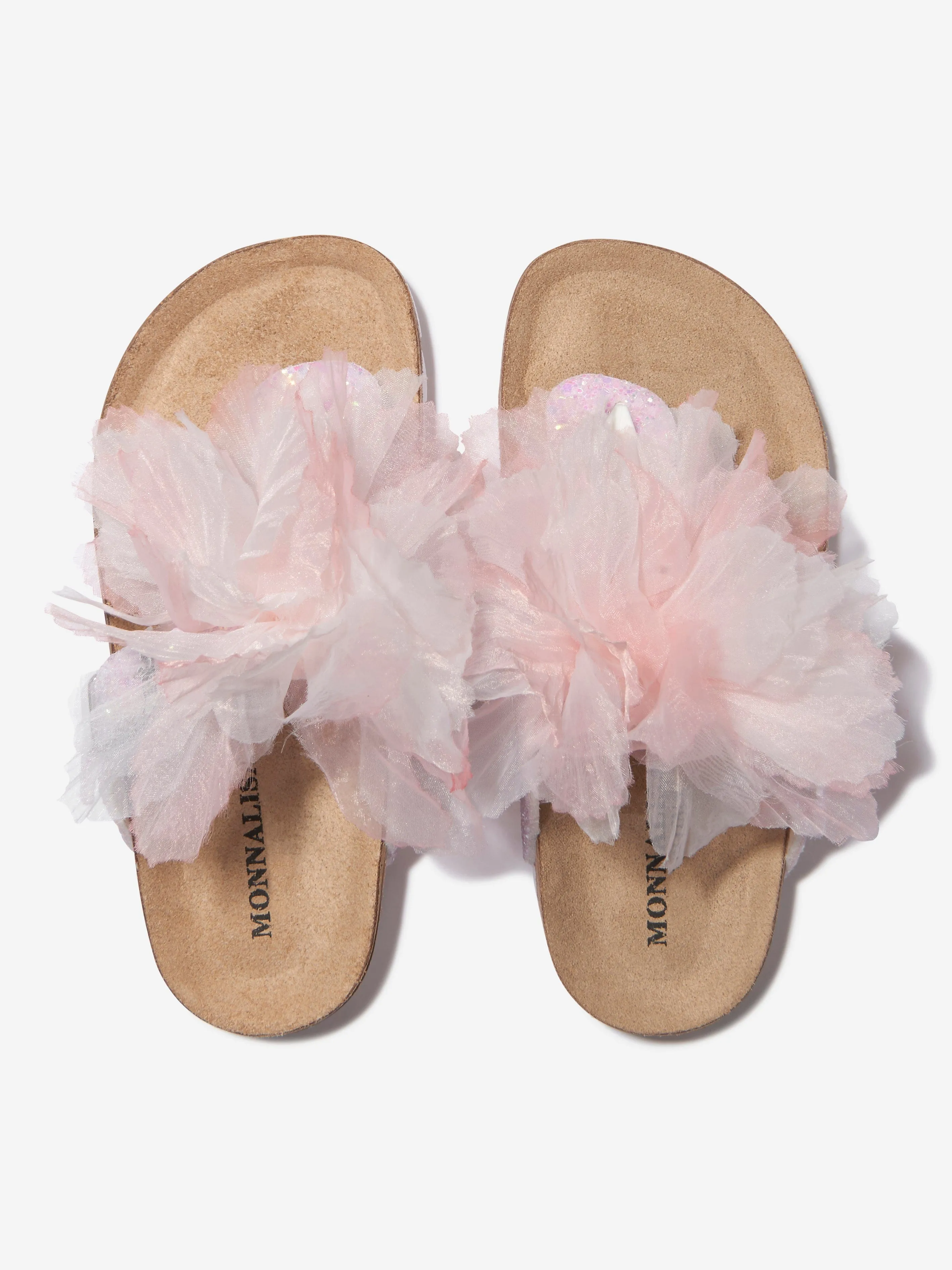 Monnalisa Girls Tulle Flower Glitter Sandals