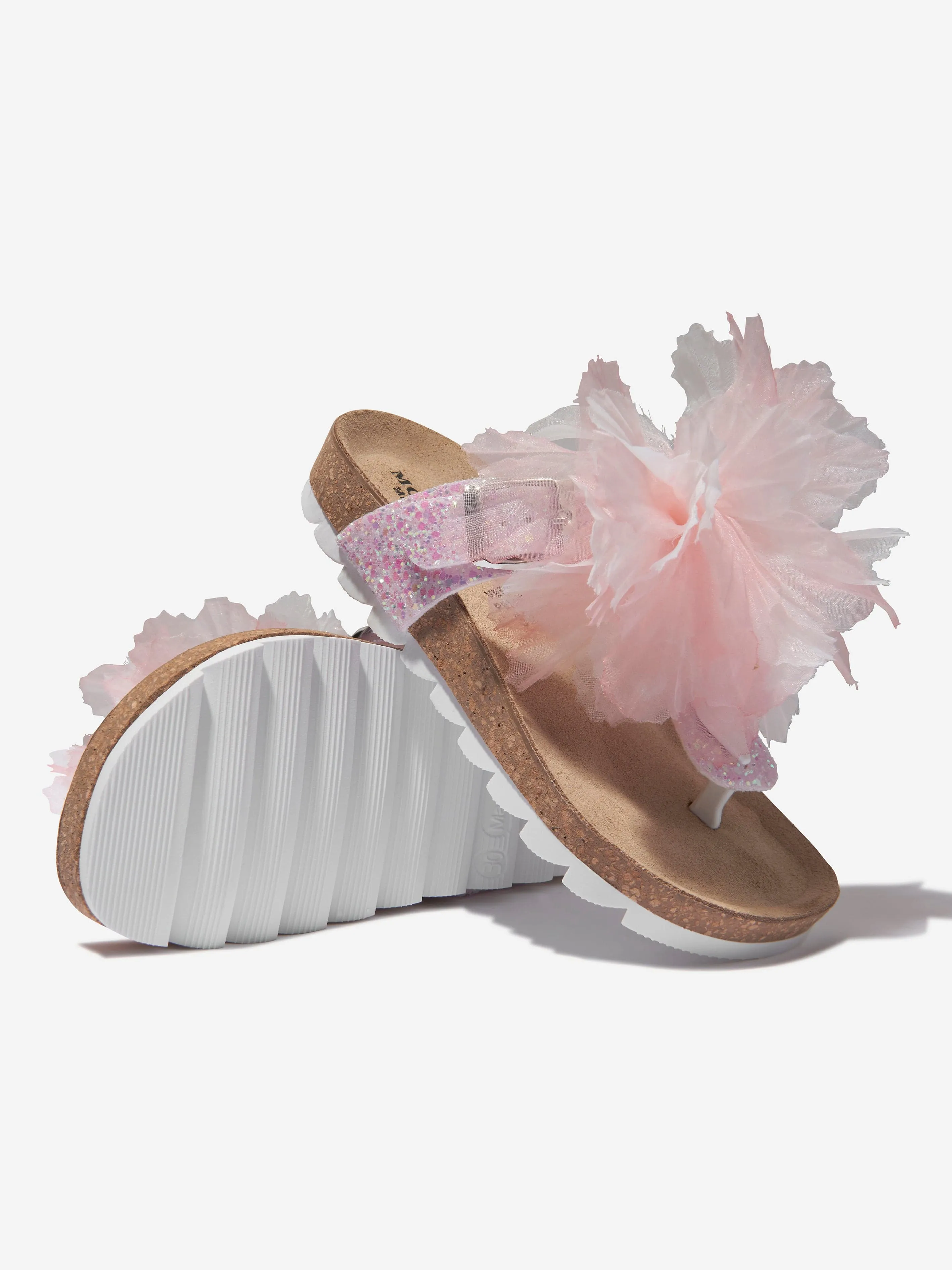 Monnalisa Girls Tulle Flower Glitter Sandals