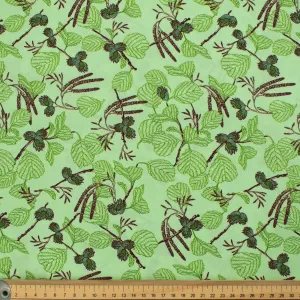 Old World Plants Collection #05 Flower & Leaves on Green Cotton Prints