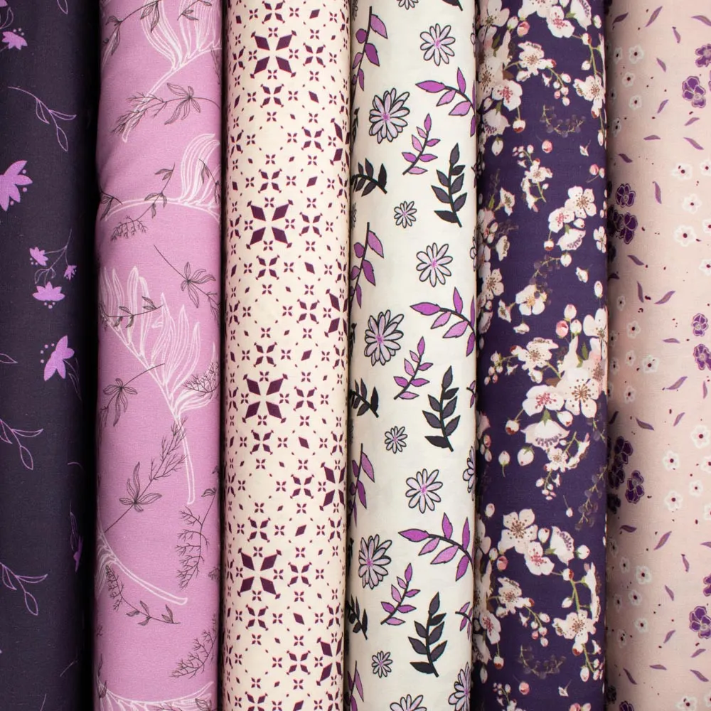 Old World Purple Collection #18 Pink Sakura Floral on Dark Purple Cotton Prints