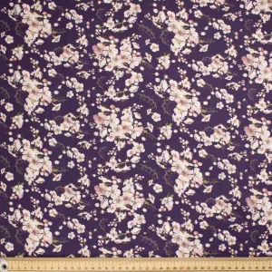 Old World Purple Collection #18 Pink Sakura Floral on Dark Purple Cotton Prints