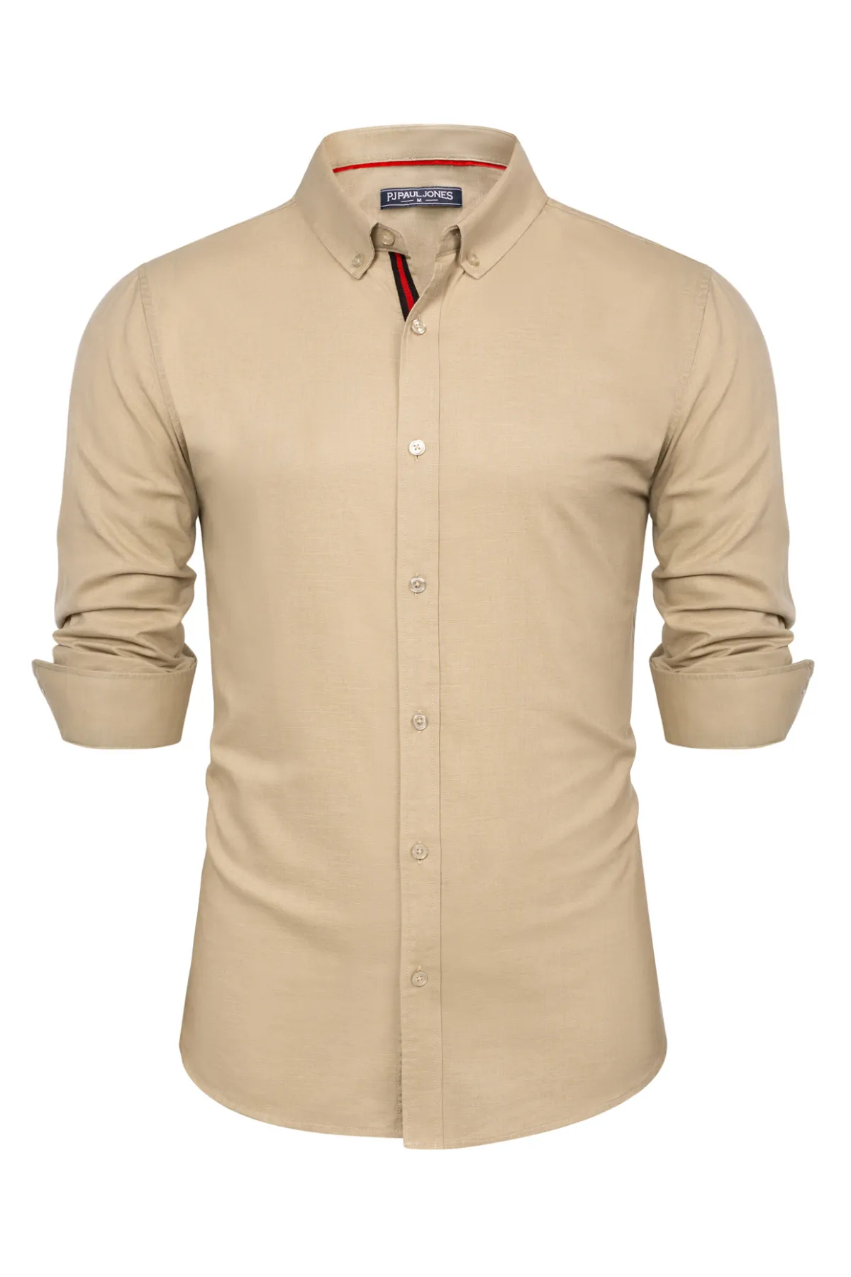 PJ Men Breathable Cotton & Linen Shirt Long Sleeve Button-Down Collar Tops