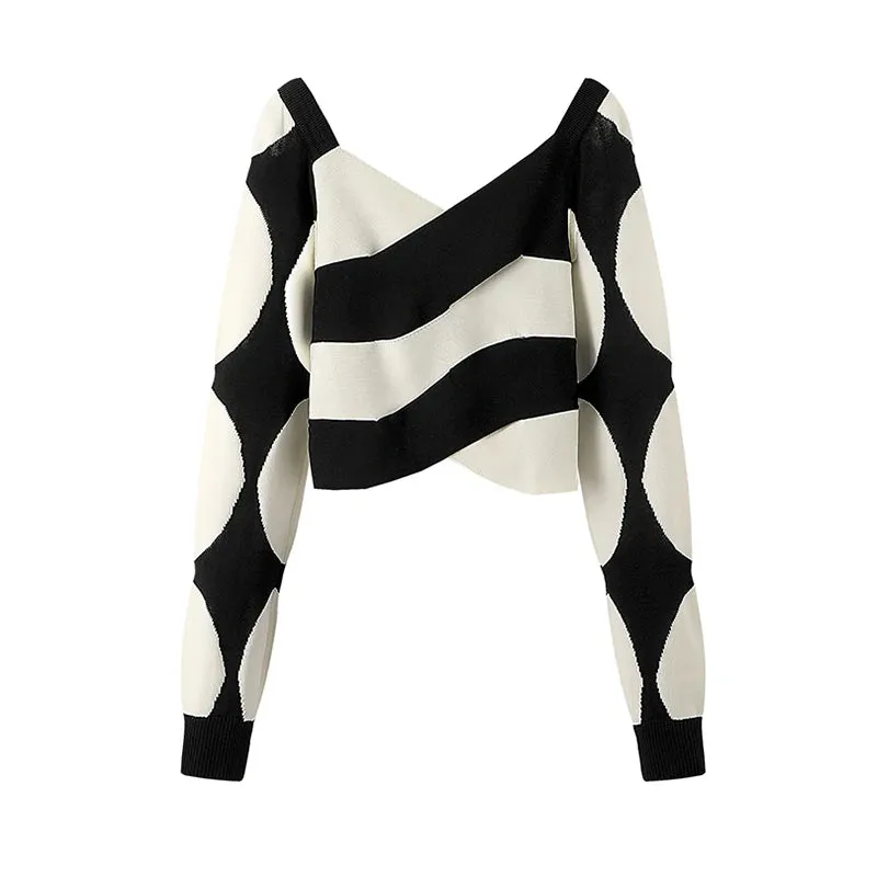 Pre Order:  Contrast Stripes Cropped Knit Sweater