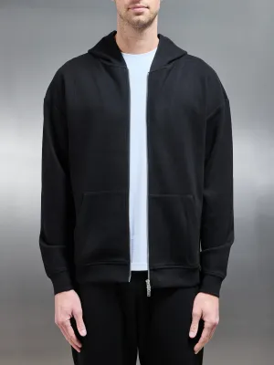 Relaxed Fit Knitted Zip Through Hoodie in Black