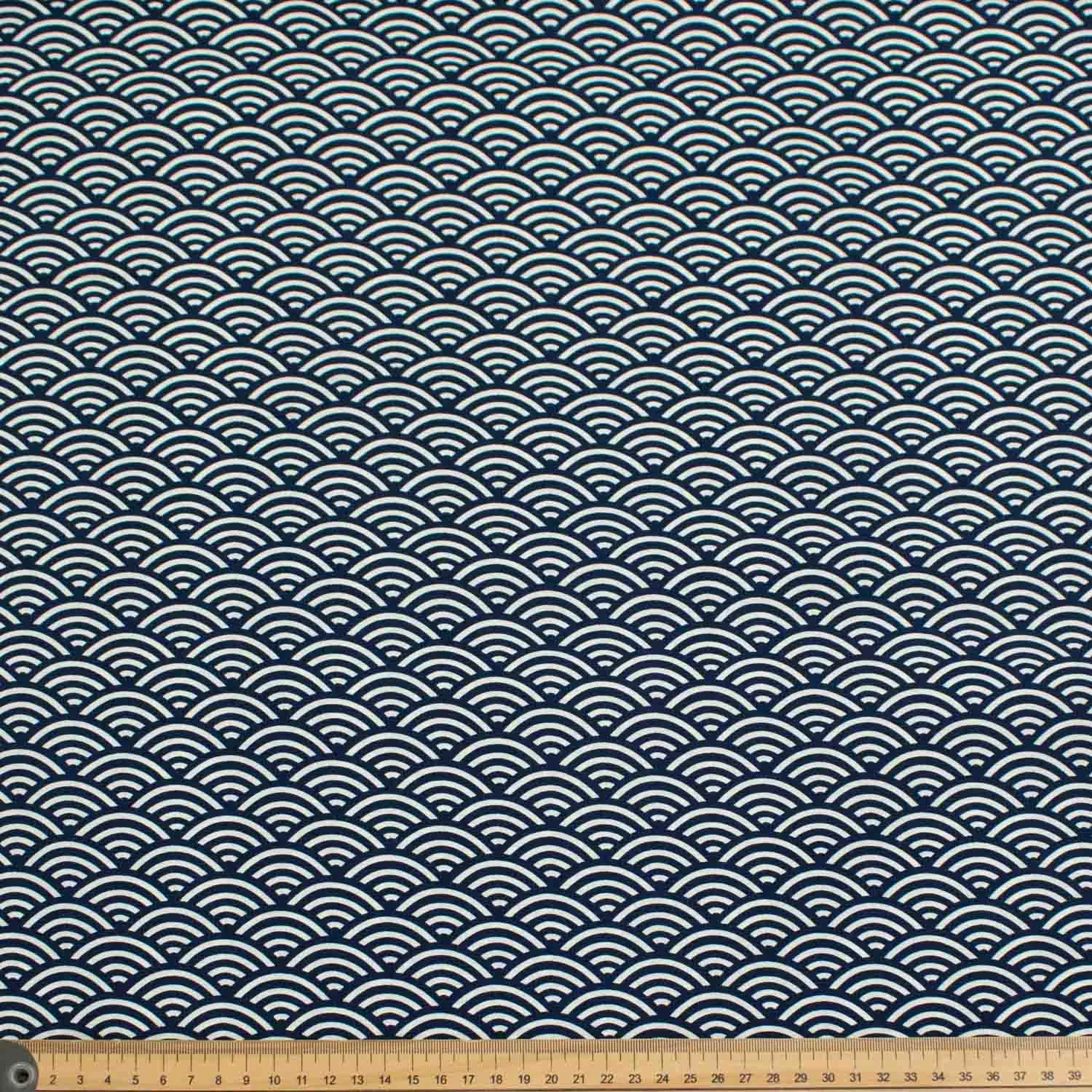 Seigaiha Ocean Waves Japanese Wave Pattern Navy Cotton Print