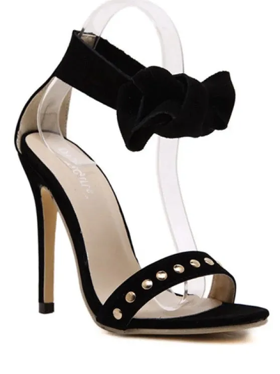 Trendy Bow Black Stiletto Heel Sandals