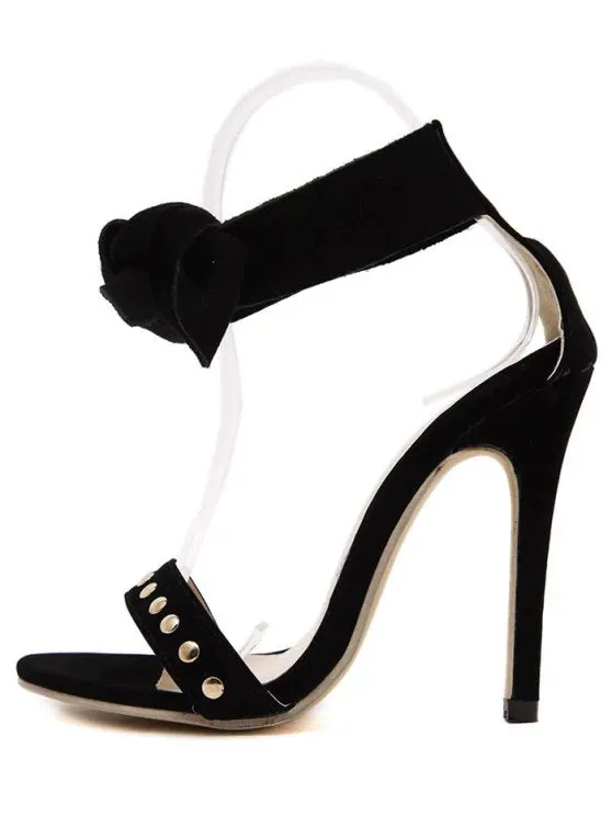 Trendy Bow Black Stiletto Heel Sandals